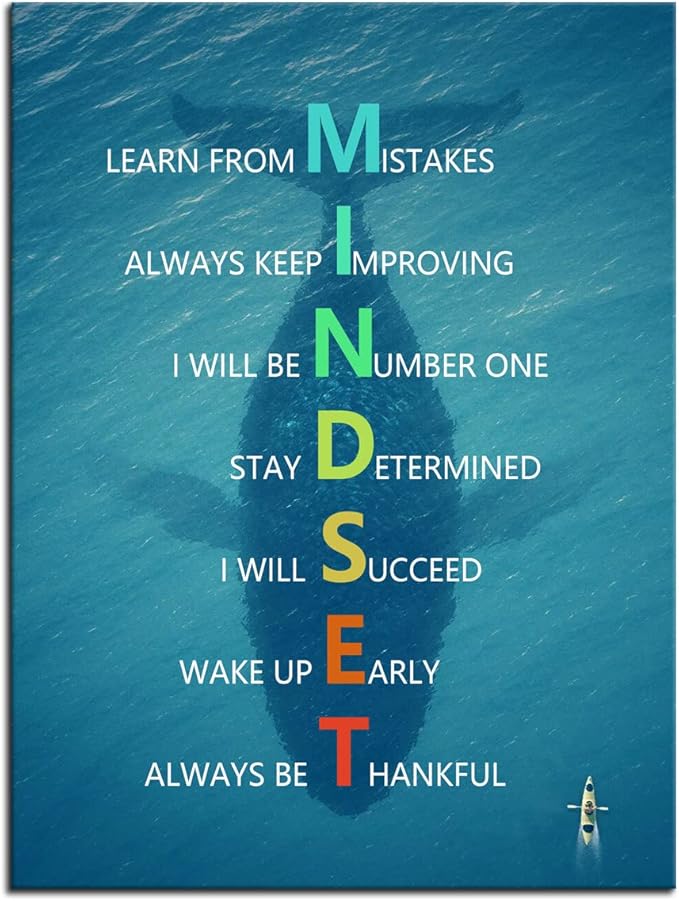 Motivational Canvas Wall Art for Office Whale Inspirational Entrepreneur Quotes Mindset Poster Print Artwork Painting Picture for Framed Home Decoration Living Room Ready to Hang [18''W X 24''H]