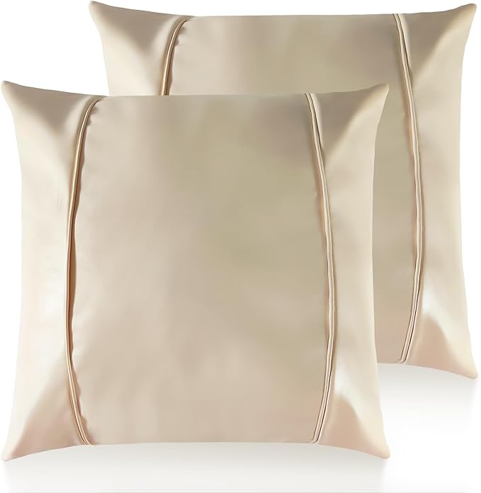 Faux Leather Throw Pillow Covers 24X24 Inch Beige Brown Outdoor Modern Farmhouse Solid Decorative Pillow Covers for Room Couch Living Bedroom Bed Sofa