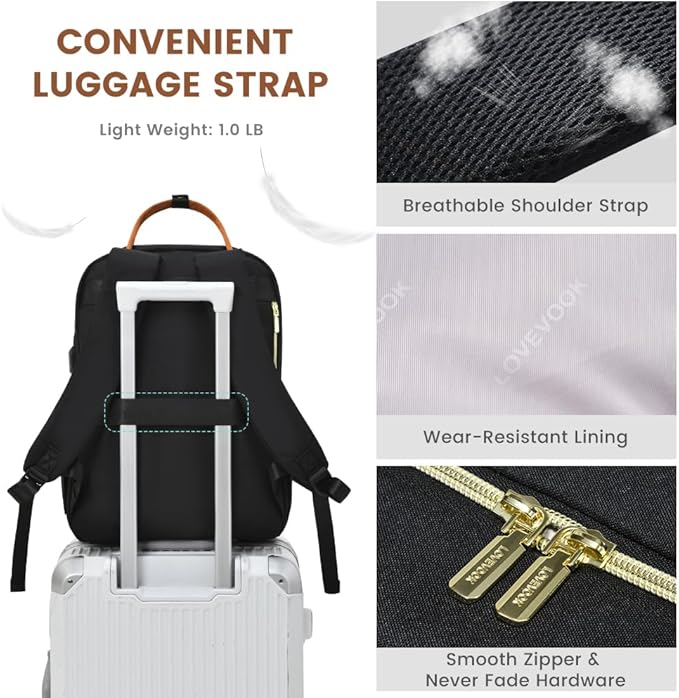 LOVEVOOK Laptop Backpack for Women, Water Resistant Travel Work Backpacks Purse Stylish College Business Teacher Nurse Computer Bag