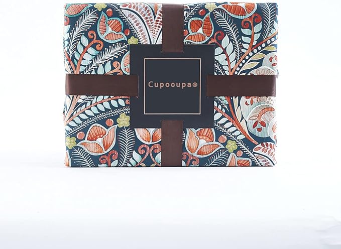 Cupocupa Queen Duvet Cover Set, Modern Industrial Luxury Bedding with Zipper Closure & Corner Ties, Soft Breathable Navy Teal Orange Floral Comforter Cover for Bedroom Guest Room Vintage Paisley