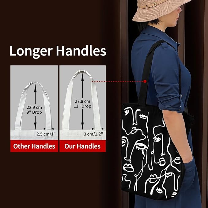 Canvas Tote Bag for Women, Aesthetic Tote Bag with Zipper Pocket for Grocery Travel Work Gift, Canvas Shopping Bag