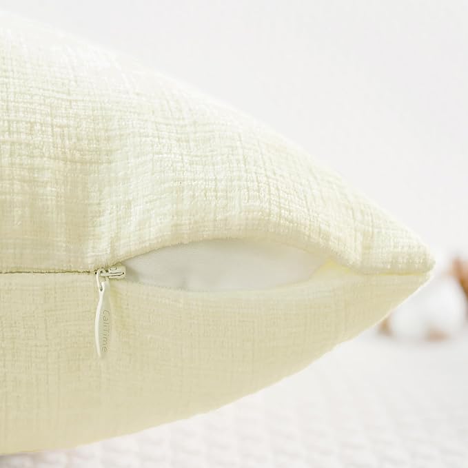 CaliTime Throw Pillow Covers Decorative 16 X 26 Inches Pack of 2 Cozy Chenille Cushion Cases for Couch Sofa Bed Living Room Home Beige