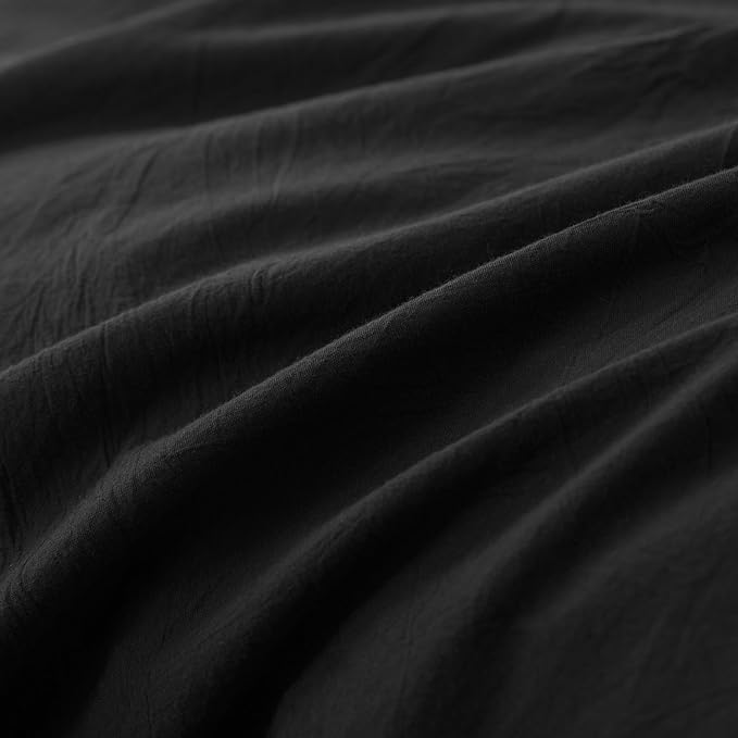 JIYUAN 100% Washed Cotton Duvet Cover Set 3 Pieces Cal King, 1 Duvet Cover 104x98 Inches(Comforter Not Included) and 2 Pillowcases,Linen Feel Bedding Set Comfy and Breathable,Black