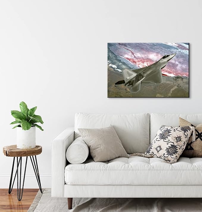 Airplane Decor F-22 Raptor Fighter Jets Poster Aviation Wall Art Plane Wall Art for Boys Room Aviation Poster for Boys Room Bedroom Decor (12''Hx18''W)
