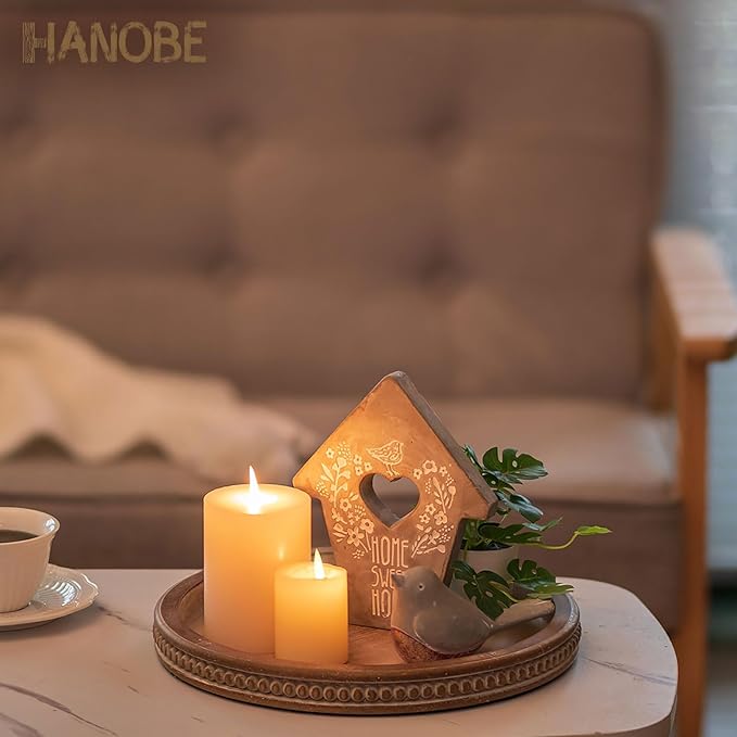 Hanobe Candle Tray Holder Decorative: Round Coffee Table Home Decor Centerpiece Boho Serving Trays for Living Room Kitchen