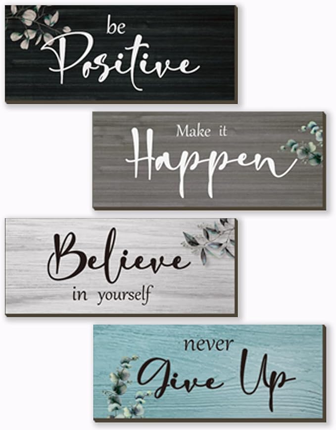 4 Pcs Office Decor For Women Motivational Wall Decor Rustic Inspirational With Positive Sayings Wooden Hangings for Home Office Bathroom Bedroom Kitchen(Fresh 10x4")