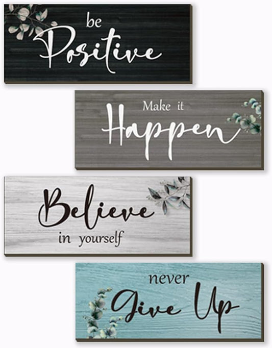 4 Pcs Office Decor For Women Motivational Wall Decor Rustic Inspirational With Positive Sayings Wooden Hangings for Home Office Bathroom Bedroom Kitchen(Fresh 10x4")