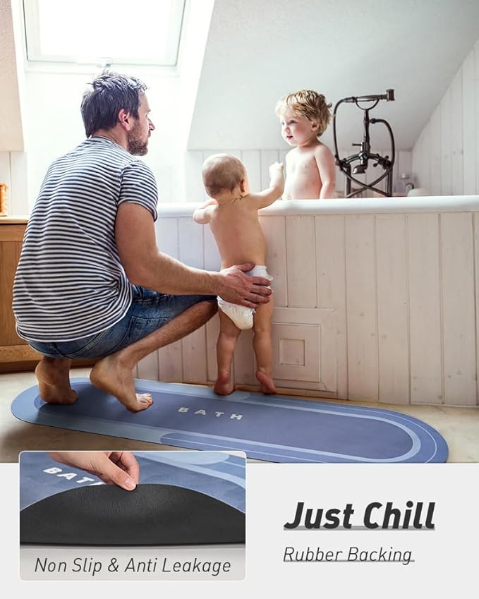 MontVoo Bath Mat Runner - Long Non Slip Absorbent Quick Dry Thin Bath Rug for Bathroom Floor Mat - Rubber Backed - Stain Resistant - Easy Care - Gray 17"x59"