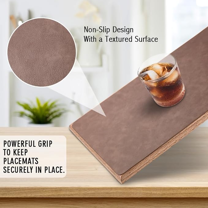 UnivoColors Washed Cowhide Pattern Faux Leather Big Size Placemats Set of 4, Waterproof Easy to Clean Anti-Slip PU Table Mats for Party Decoration19.7″×13.6″,Dark Brown Retro Cowhide Pattern,N