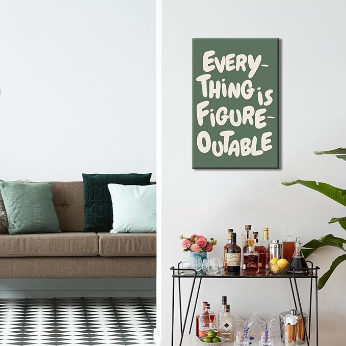 Trendy Sage Green Everything Is Figureoutable Wall Art, Office Motivational Quote Poster Wall Decor, Inspirational Positive Affirmations Wall Decor for Classroom Kids Room 12x16in Wrapped Canvas