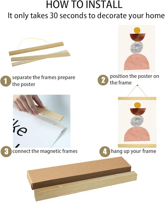 3 Pack Magnetic Poster Hanger Frame Natural Wooden Color 12x16 12x18 12x20 12x24 Poster Frame for Photo Picture Art Canvas Print Artwork Wall Hanging,Teak Wood 12''