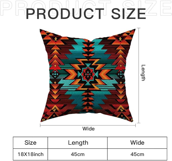 Native American Throw Pillow Covers Set of 6, Western Rustic Burnt Orange Home Decor Outdoor Tribal Ethnic Farmhouse Navajo Decorative Cushion Case 18"X18"