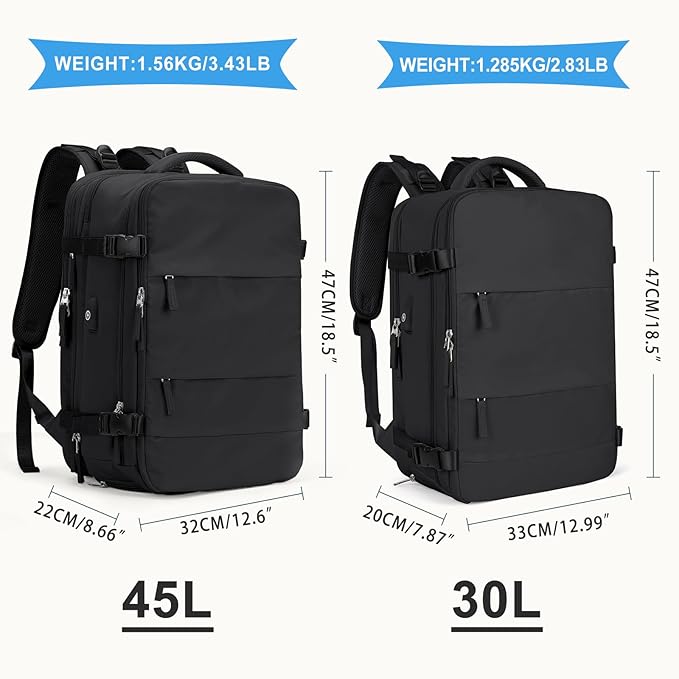 coowoz Large Travel Backpack For Women Men, Carry On Backpack,Hiking Backpack Waterproof Outdoor Sports Rucksack Casual Daypack Expandable Heavy Duty Extra large Backpack Black Expansion