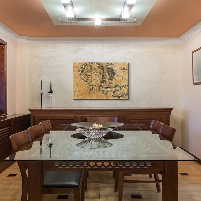 Map of Middle Earth Wall Decor - Middle Earth Map Wall Art with Inner Wooden Frame, Lightweight & Easy Hanging, Paintings for Game Room & Bedroom, 28x40 Inches