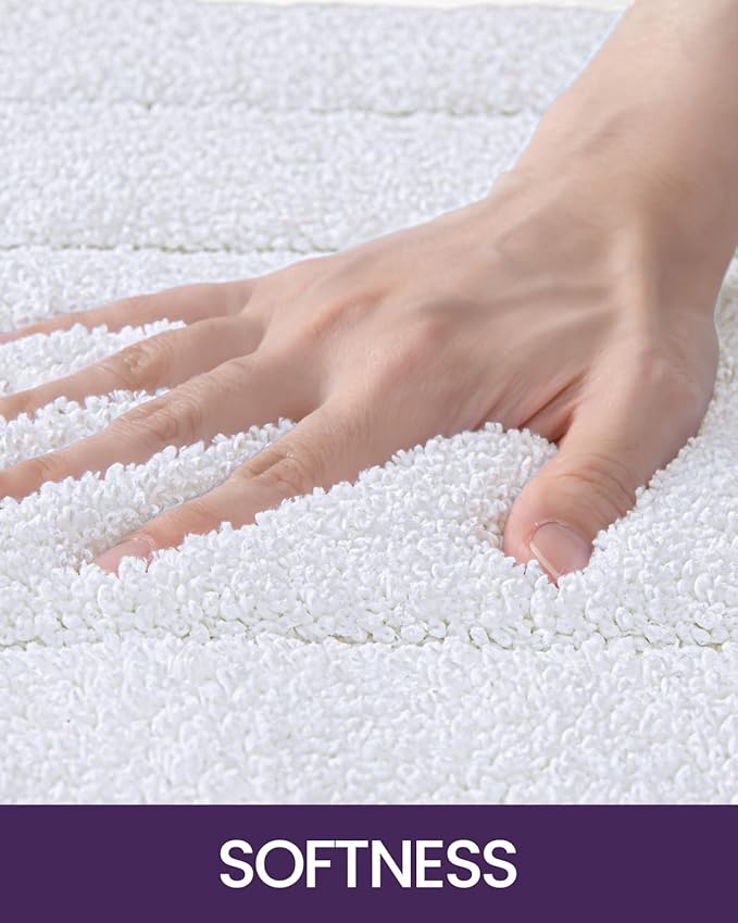 DEXI Bathroom Rug Set 2 Piece 32x20, Non Slip Washable Bath Mat for Shower Floor, Absorbent Soft Bathmat with Rubber Backing, Quick Dry Microfiber Carpet, White