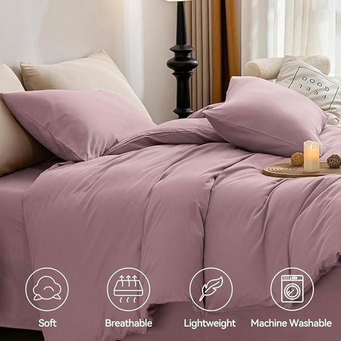 JELLYMONI Cotton Duvet Cover California King - 100% Washed Cotton Linen Like Textured Comforter Cover, 3 Pieces Cozy Soft Bedding Set with Zipper Closure (Dusty Pink, Cal King 104"x98")
