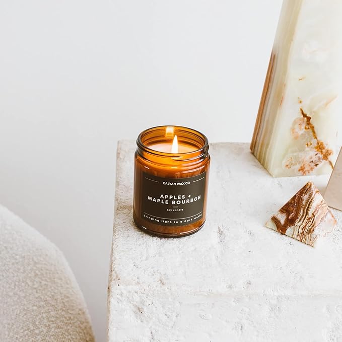 Calyan Wax Co. Soy Wax Candle, Rose + Peony Scented Candle, 57 Hour Burn Time, Aromatherapy Soy Candles, Non Toxic & Vegan Soy Wax, Amber Glass Jar Scented Candles, 7.2oz