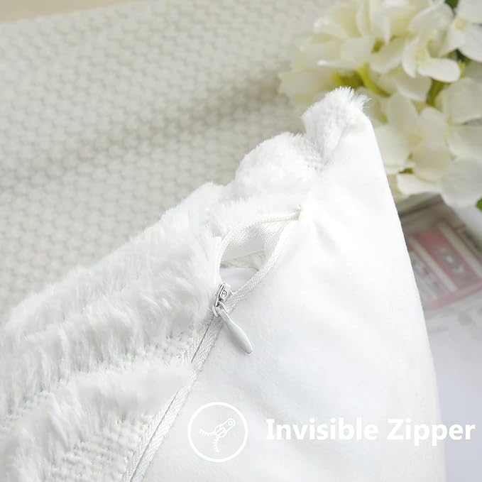 decorUhome Fall Throw Pillow Covers 20x20 Inch Set of 2, Soft Plush Decorative Faux Fur White Solid Couch Pillow Covers, Accent Farmhouse Neutral Square Euro Pillow Cases for Sofa Bed Living Room