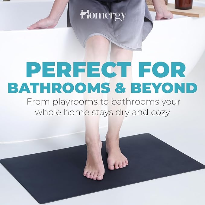 Homergy Bath Mat – Super‑Absorbent & Quick‑Dry with Non‑Slip Rubber Backing, Machine Washable & Odor Resistant – 24x48 in, Black