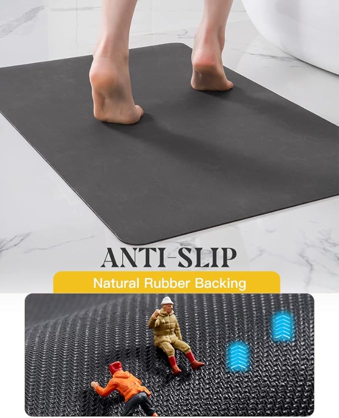 MontVoo -Bath Mat Rug-Rubber Backing Non Slip Quick Dry Absorbent Thin Bathroom Rugs Fit Under Door-Faux Suede Surface Bathroom Floor Mats-Shower Rug for in Front of Bathtub Shower Dark Grey 16"x24"