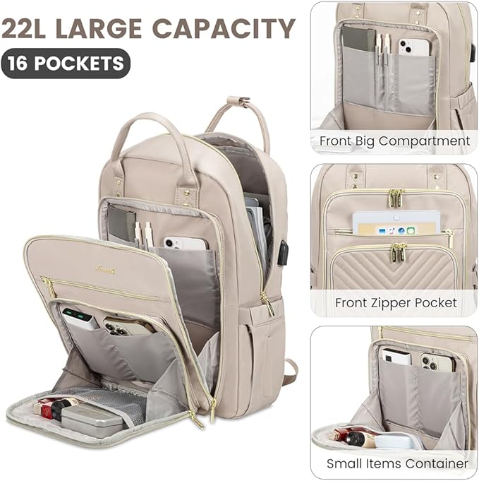 LOVEVOOK Laptop Backpack for Women, Water Resistant Travel Work Backpacks Purse Stylish Business Teacher Nurse Computer Bag with USB Charging Port,Pink Gray