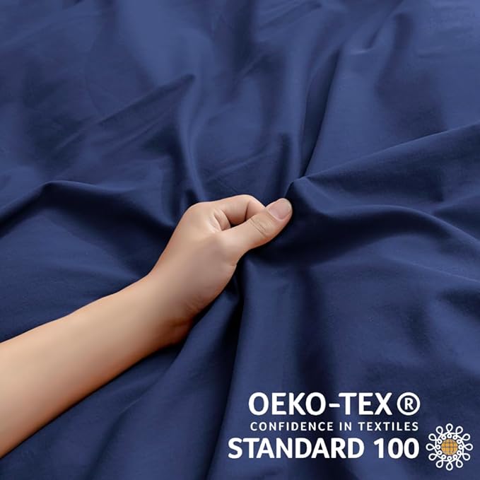 JELLYMONI Cotton Duvet Cover Full Size - 100% Washed Cotton Linen Like Textured Comforter Cover, 3 Pieces Breathable Soft Bedding Set with Zipper Closure (Navy Blue, Full 80"x90")