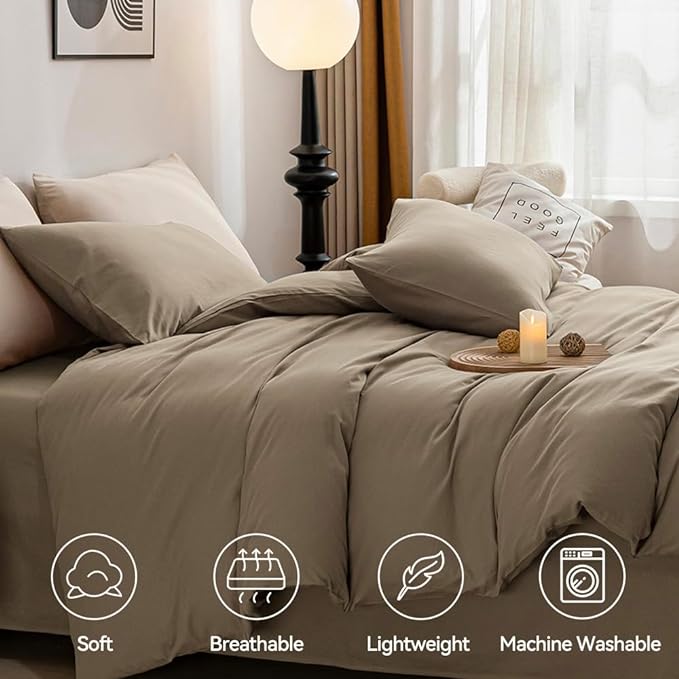 JELLYMONI Khaki Bedding Duvet Cover Set - 100% Washed Cotton Linen Like Textured California King Comforter Cover, 3 Pieces Soft Bedding Set with Zipper Closure (Khaki, Cal King 104"x98")