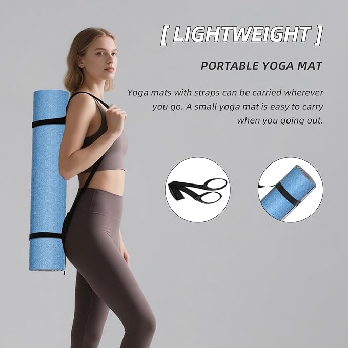 Yoga Mat Non Slip, Anti-Tear 1/4 Thick TPE Yoga Mats for Women and Men, a stylish and practical dual-tone yoga mat.72"x24" Exercise & Fitness Mat with Carrying Strap, Workout Mats for Yoga, Pilates and Floor Exercise