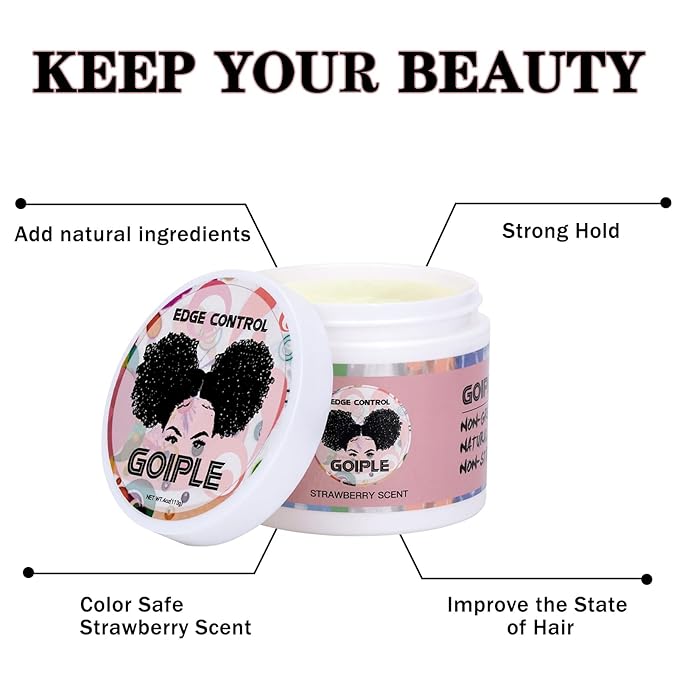 Edge Control Wax, Hair Styling Product, Strong Hold Non-greasy Edge Control Gel, Edge Wax, Rosemary Oil for Hair Growth, for Black Hair, Includes Edge Brush, 4 oz