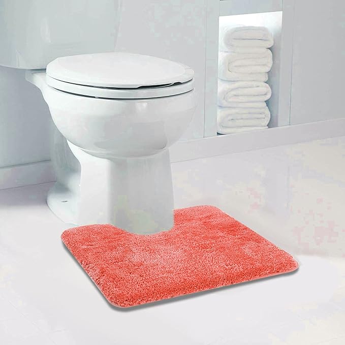 Walensee Bathroom Contour Rug (20x24, Living Coral) Non Slip Bath Mats Water Absorbent Soft Microfiber Shaggy Bathroom Mat Machine Washable Bath Rug U Shape Toilet Rug