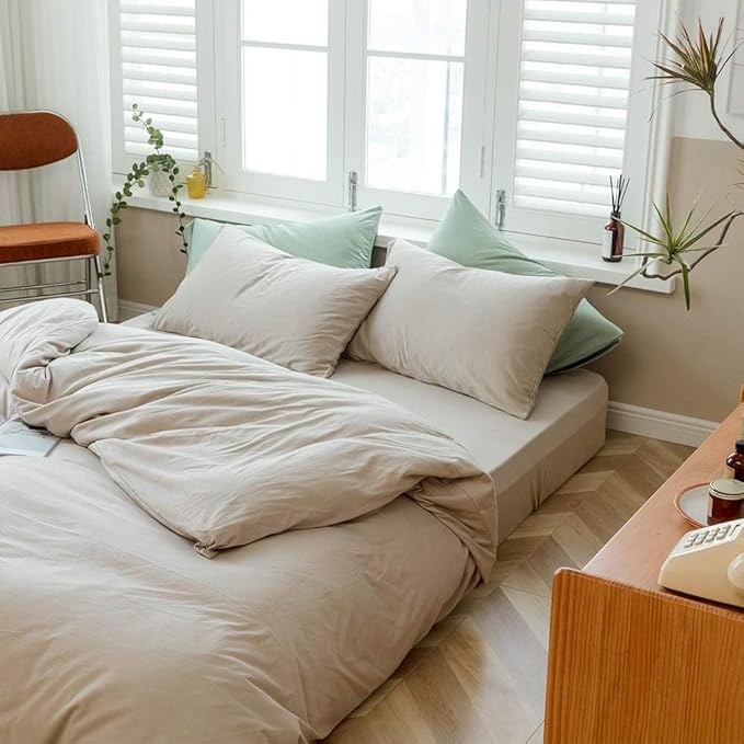 AMWAN Apricot Beige Duvet Cover Full Size Taupe Khaki Solid Bedding Set Jersey Knit Cotton Comforter Cover Simple Style 1 Beige Tan Duvet Cover Full