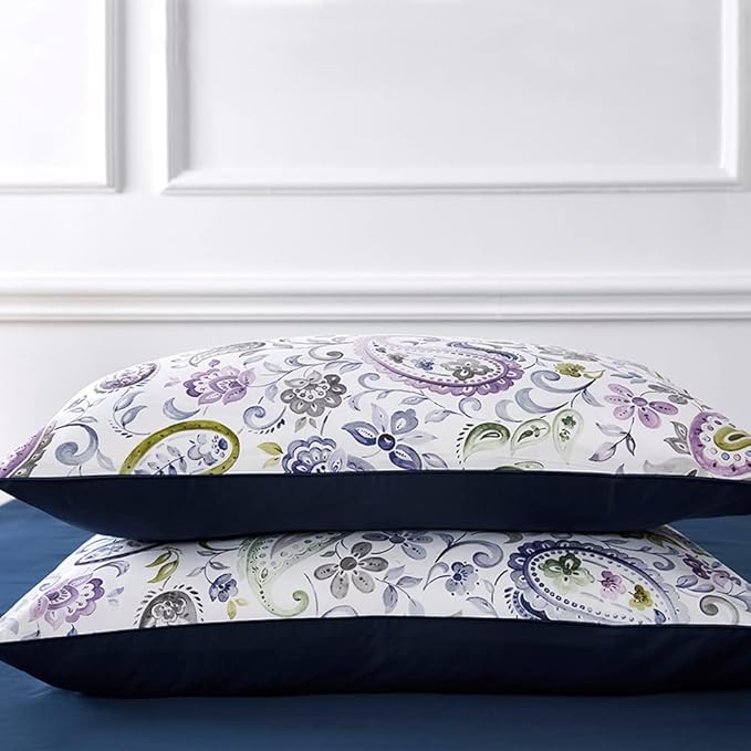 Cupocupa Duvet Cover Set, Queen, Microfiber, White Paisley Pattern, Boho Floral, 3 Pieces