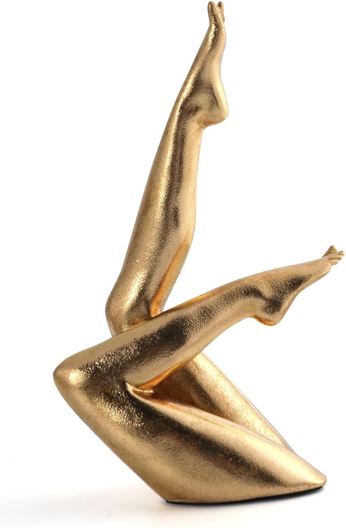 Golden Legs Sculpture Elegant Resin Home Decor Legs Statues Versatile Indoor/Outdoor Ornament, Bedroom, Office Desktop, Cabinets, Perfect (Bent Leg)