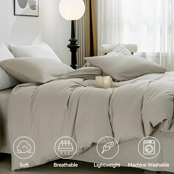 JELLYMONI Cotton Duvet Cover Twin Size - 100% Washed Cotton Linen Feel Textured Comforter Cover, 2 Pieces Breathable Soft Bedding Set with Zipper Closure (Linen Grey, Twin 68"x90")