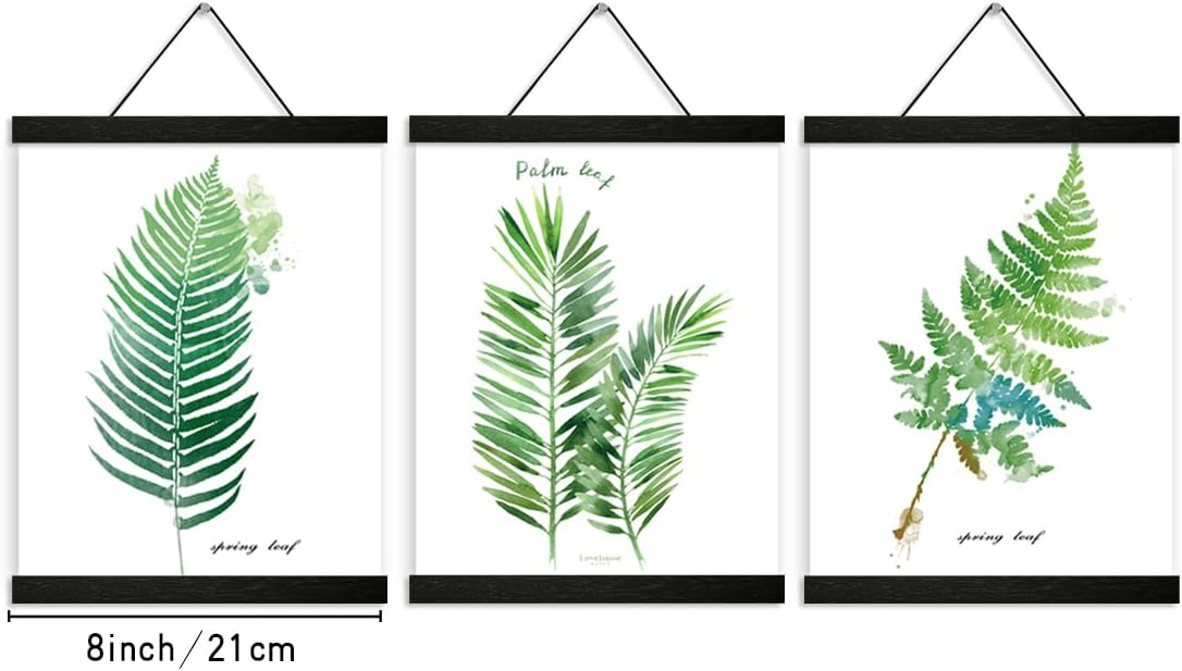 3 Pack Magnetic Poster Hanger black 8 Inch, 8x10 8x12 8x16 Poster Frame Wood Wooden Magnet Print Posters Dowel Scroll Hanger Hangers Hanging Kit for Walls Map Canvas Artwork