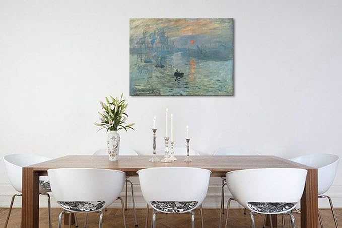 Wieco Art Impression Sunrise Modern Stretched and Framed Giclee Canvas Prints of Claude Monet Famous Oil Paintings Reproduction Seascape Artwork Pictures on Canvas Wall Art for Home Decorations L
