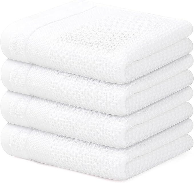 Homaxy 100% Cotton Waffle Weave Kitchen Towels, 13 x 28 Inches Super Absorbent and Machine Washable Dish Towels for Drying Dishes, 4-Packs, White