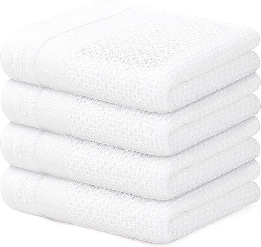 Homaxy 100% Cotton Waffle Weave Kitchen Towels, 13 x 28 Inches Super Absorbent and Machine Washable Dish Towels for Drying Dishes, 4-Packs, White