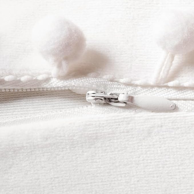 DEZENE Decorative Pillow Cases 18x18 Cream White: 2 Pack Cozy Soft Pom-poms Velvet Square Throw Pillow Covers for Farmhouse Home Decor