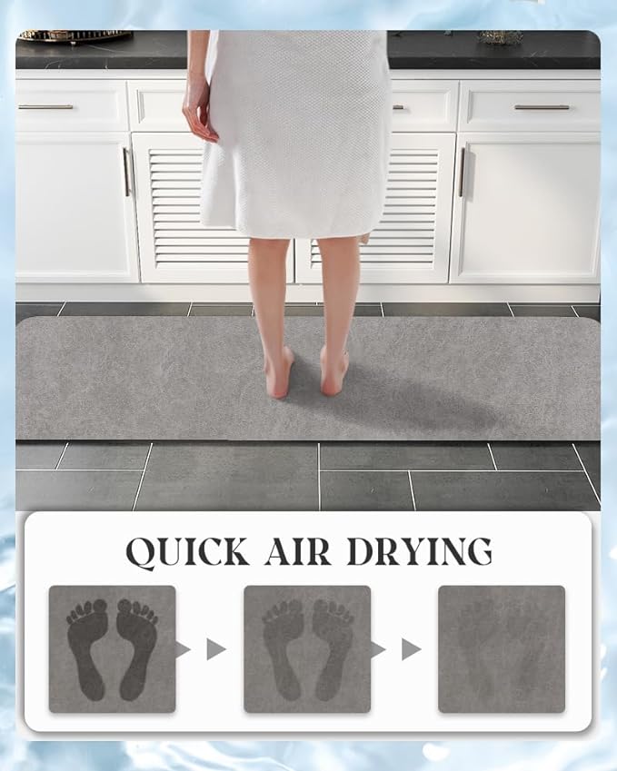 MontVoo -Bath Mat Rug-Rubber Backing Non Slip Quick Dry Absorbent Thin Bathroom Rugs Fit Under Door-Faux Suede Surface Bathroom Floor Mats-Shower Rug for in Front of Bathtub Shower Gray 24"X70"