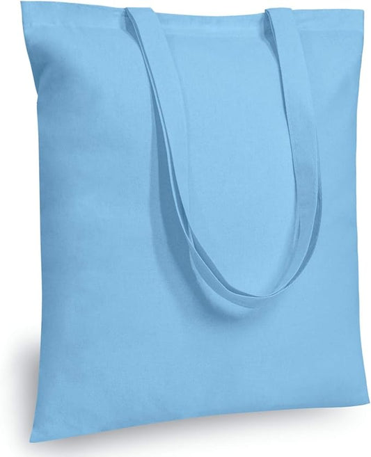 TOPDesign 6-Pack Economical 16"x15" Baby Blue Cotton Tote Bag, Lightweight Medium Reusable Grocery Shopping Cloth Bags, Suitable for DIY, Advertising, Promotion, Gift, Activity