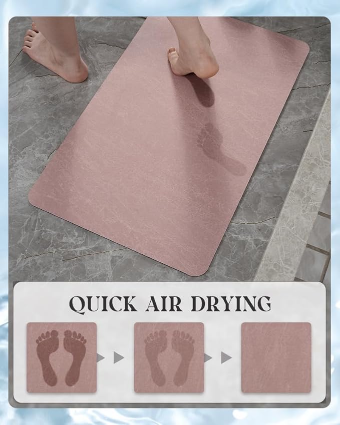 MontVoo -Bath Mat Rug-Rubber Backing Non Slip Quick Dry Absorbent Thin Bathroom Rugs Fit Under Door-Faux Suede Surface Bathroom Floor Mats-Shower Rug for in Front of Bathtub Shower Dusty Rose 17x27.5
