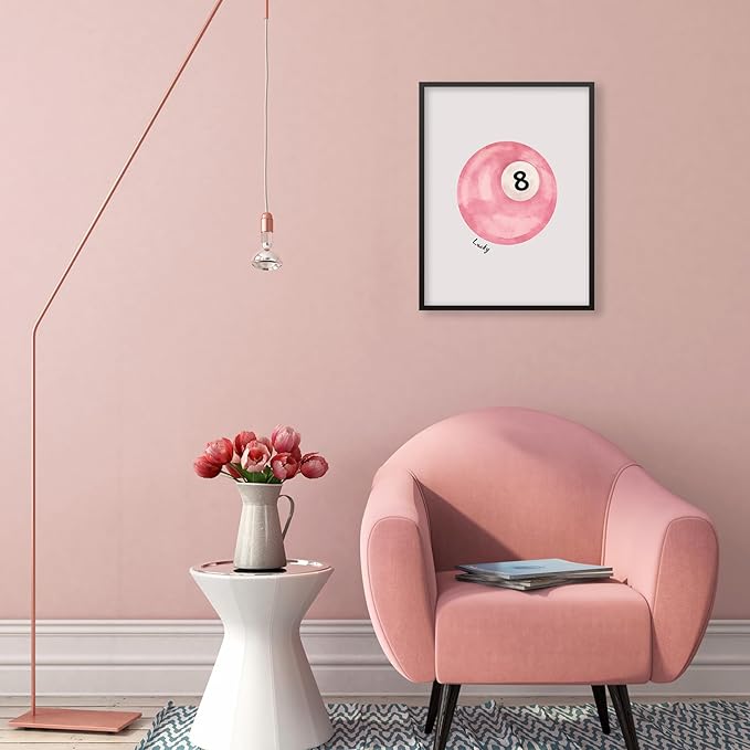 Pink 8 Ball Wall Art Vintage Trendy Preppy Pool Ball Posters Minimalist Retro Light Pink Canvas Prints 16x24 inch Black Framed Lucky Number Painting for Girly Bedroom Dorm Wall Decor