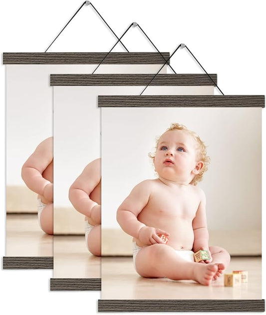 16x20 16x24 Poster Frame, Magnetic Light Wood Wooden Frame Frames Hanger for Photo Picture Canvas Artwork Wall Hanging (3 Pack, 16", Brown)