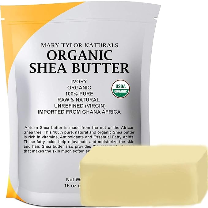 Mary Tylor Naturals Organic Shea butter 1 lb — USDA Certified Raw, Unrefined, Ivory From Ghana Africa — Great for Hair, Skin and all your DIY Projects