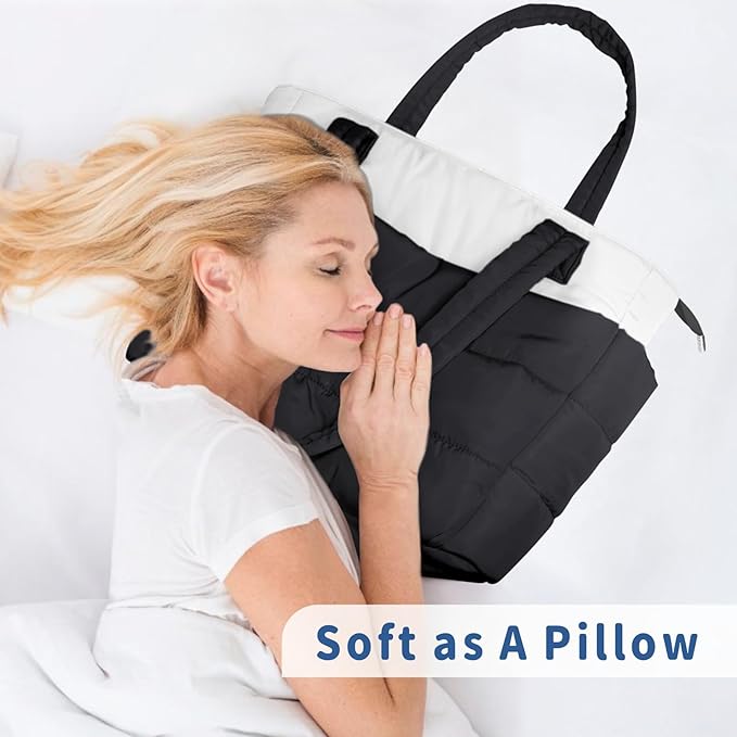 TOPDesign Puffer Tote Bag for Women, Lightweight Puffy Handbag with Compartments, Quilted Shoulder Bag for Work, Travel, Gym