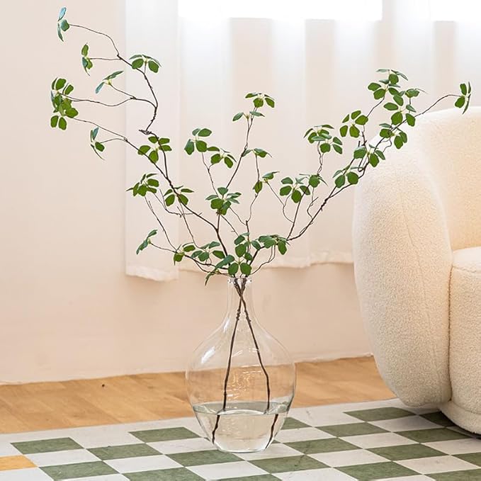 15" Tall, Large Glass Vase for Floor Decor, Big Tall Floor Vase for Pampas Grass Plants Flowers, Modern Decorative Living Room Bedroom Hallway, Clear Round Jar