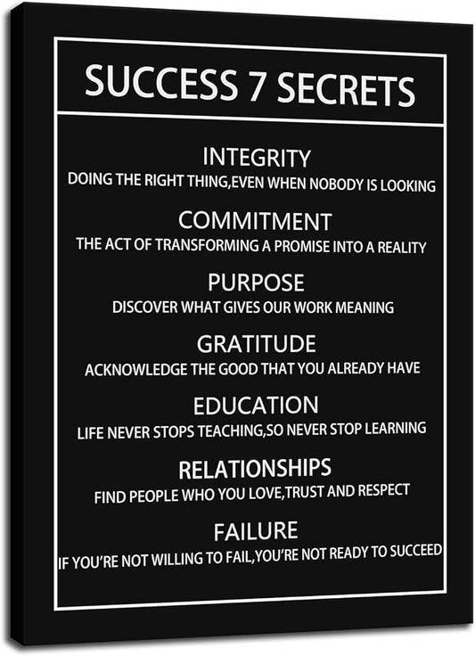 Motivational Canvas Wall Art Success 7 Secrets Inspirational Poster Print Artwork Painting Picture for Framed Home Decoration Living Room Office Bedroom Ready to Hang [30''W X 40''H]