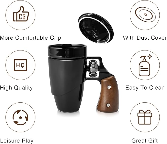 Novelty Coffee Mugs for Men, Ceramic Funny Gun Cup, Revolver Mugs, Birthday Gifts for Father, Black Cool Unique Coffee Mug for Men, Fathers Day Dad Gifts(16 oz BLACK)