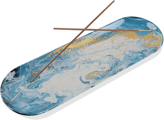 Incense Holder for Sticks, Ceramic Incense Burner with 60 Incense Sticks for Sage Palo Santo, Heat-Resistant Insence-Stick Holder for Backflow Incense Cones Meditation Yoga Spa Room Decor